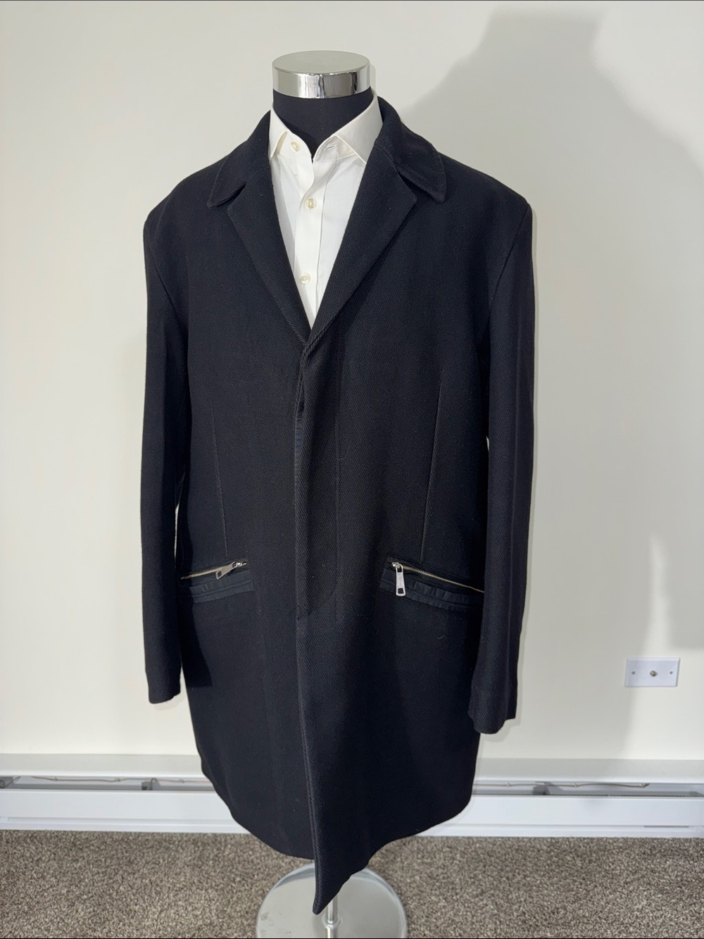 Diesel mens 2XL XXL black wool cotton blend button up vintage Y2K overcoat EUC